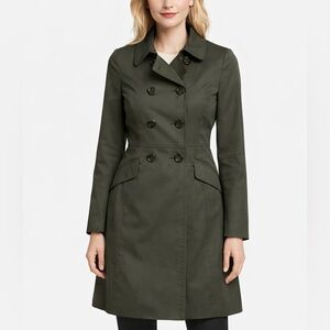 Ann Taylor Olive Green Double Breasted Trench Coat Women’s XS